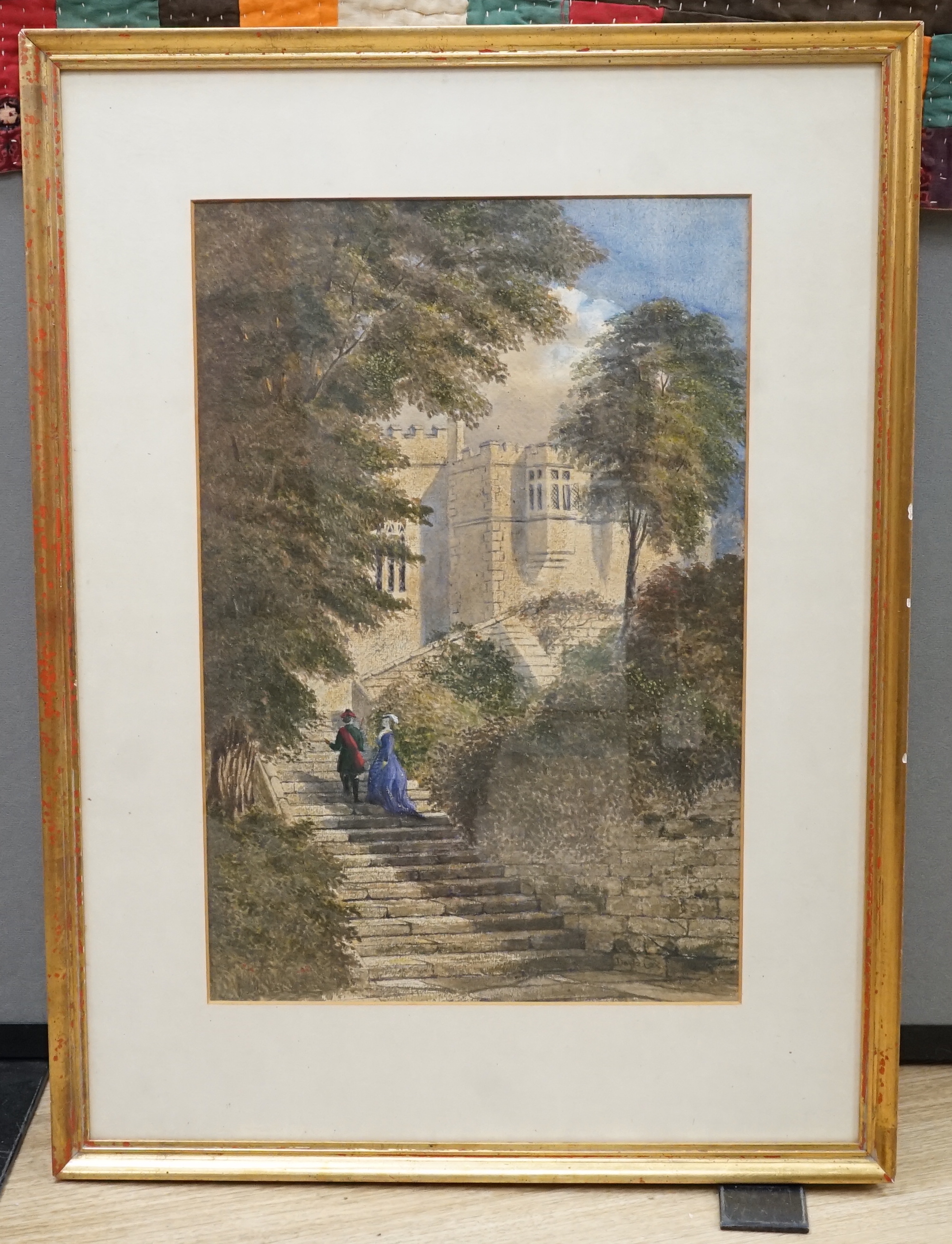 David Cox Jnr (1809-1885), watercolour, 'Upper Garden Stairs, Haddon Hall', signed, 46 x 31cm